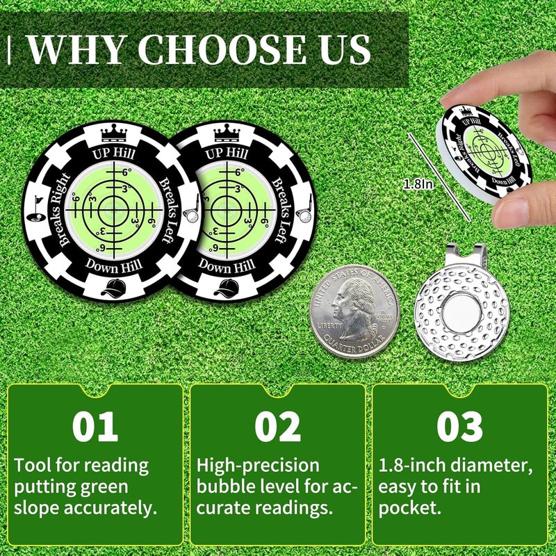 DESELL Golf Green Reader, 2 Pack Golf Ball Marker Hat Clip with High Precision Horizontal Bubble, Putting Training Aid Golf Accessories Tool Gift for Men Women - Image 4